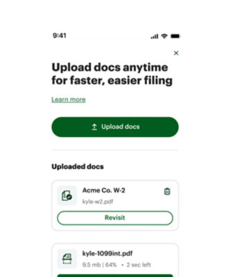 screenshot of H&R Block tax prep app doc upload screen