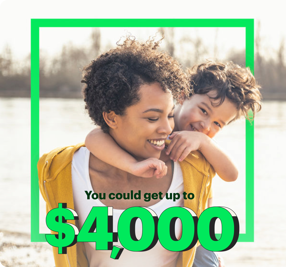 H&R Block customer with her baby. She could get up to $4,000 with a Refund Advance to buy groceries.