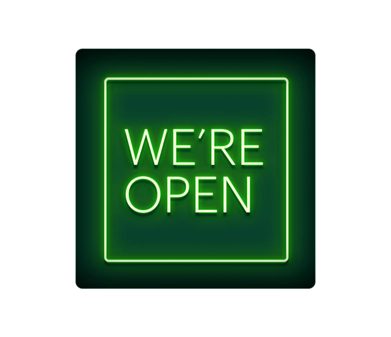  "we're open" marquee sign to illustrate that H&R Block still has tax pros ready online and in person to help file late taxes