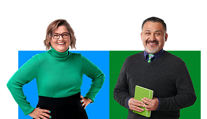 male and female tax advisors wearing green for H&R Block