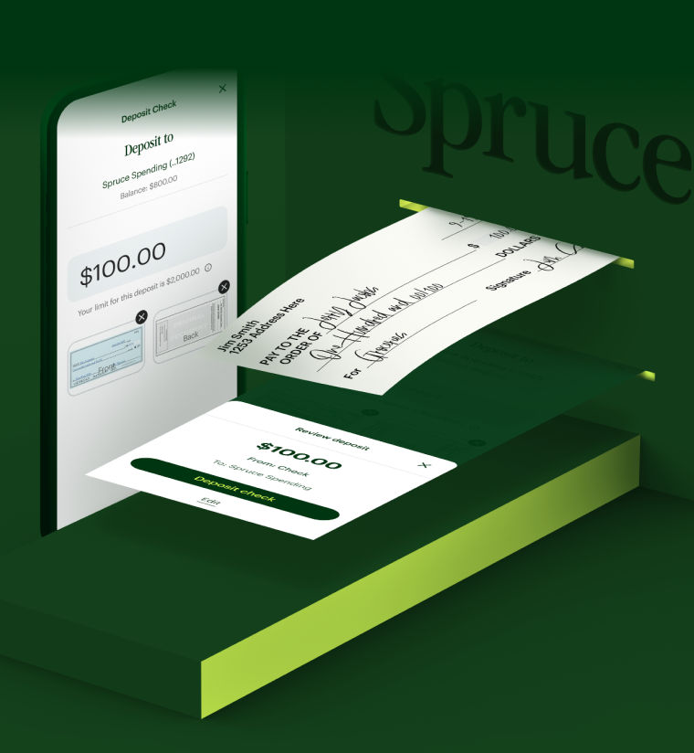 check being deposited online with Spruce mobile banking app