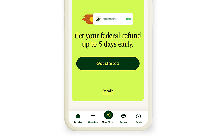 Phone showing tax refund feature in Spruce mobile app