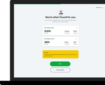 Image of a laptop with a screen that says here's what I found for you.