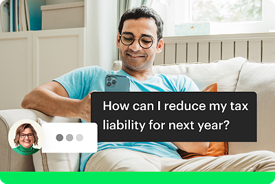 man on couch talking with tax pro through MyBlock app