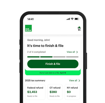 image of H&R Block tax prep app homescreen