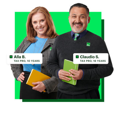 tax pros, Alla and Claudio, smiling at camera