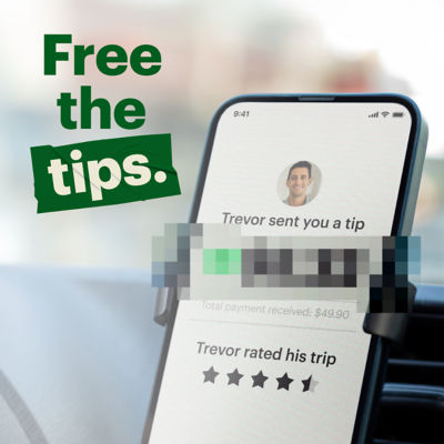 H&R Block image of a phone from an Uber driver, receiving a tip